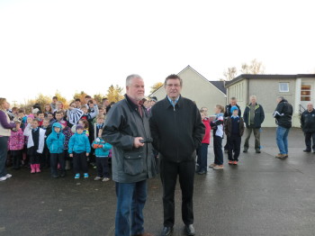 Mr Jack Dunne (Chairperson of St Fergus' N.S.) & Mr John Anthony Culhance (former Principal of St Fergus' N.S.)  whose grand-uncle captained the 1896, Limerick All Ireland winning football team